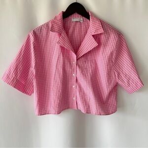ASOS DESIGN Women’s Plaid Pink Short Sleeve Button Down Crop Top Size 4
